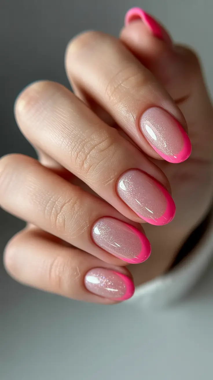 spring hot pink nails 2026 sheer outline design