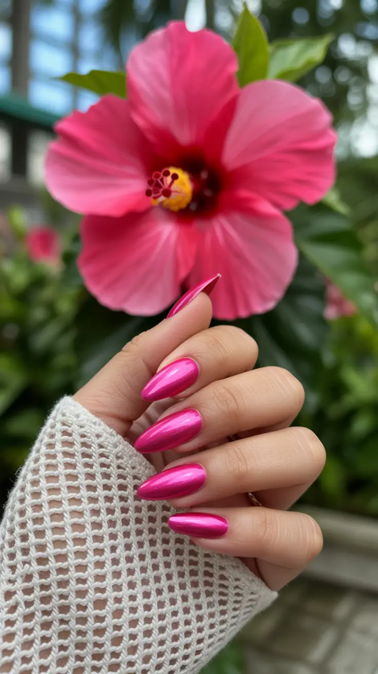 spring hot pink nails 2026 glossy classic design