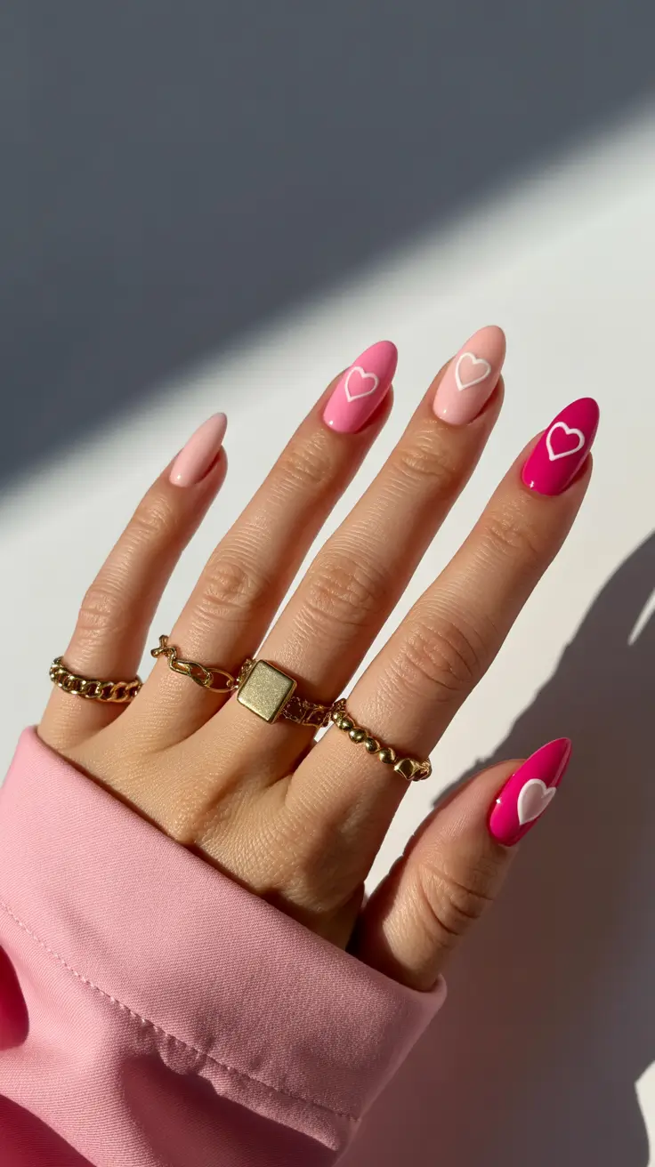 spring hot pink nails 2026 heart accent design