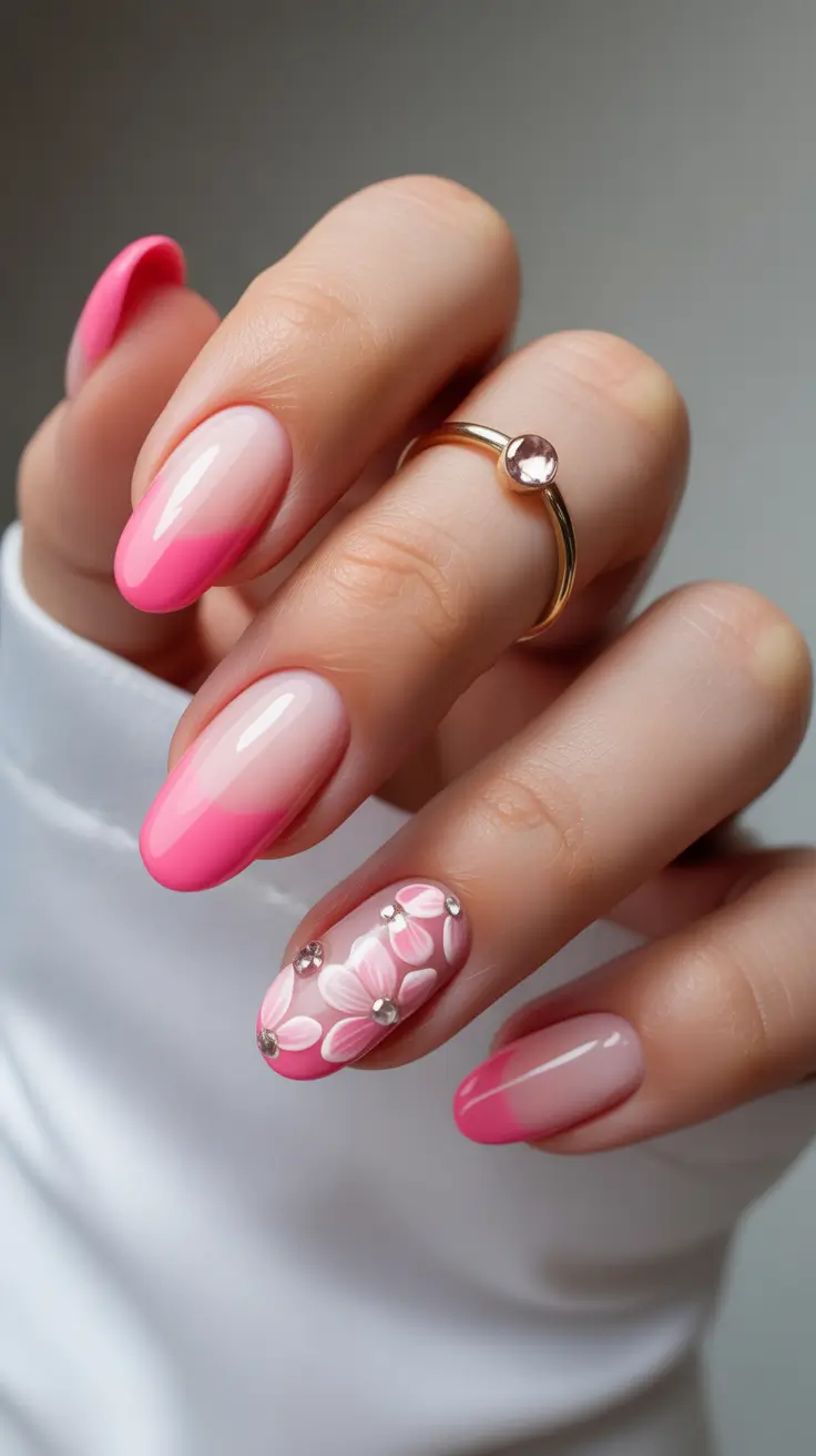 spring hot pink nails 2026 french floral design