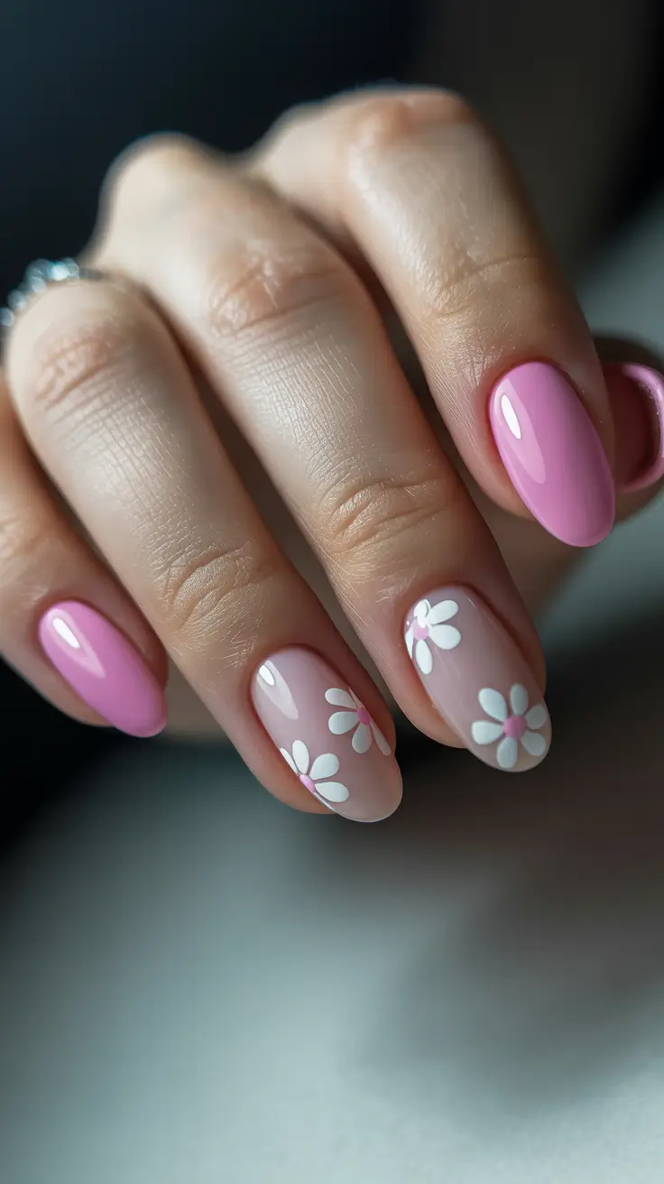 spring hot pink nails 2026 soft floral design
