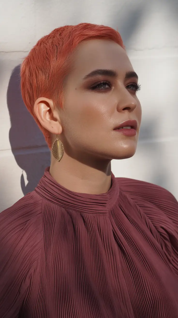 perfect spring short haircut 2026 Tangerine Micro-Pixie With a Satin Finish