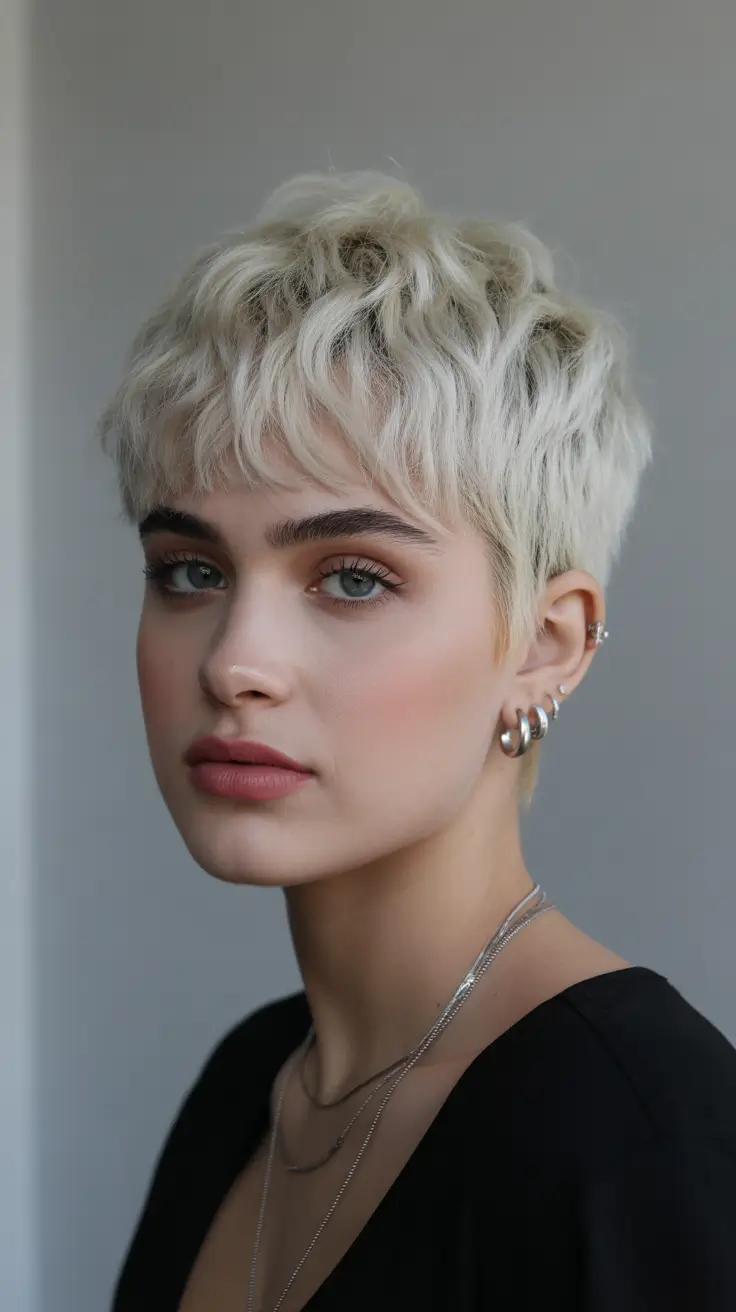 perfect spring short haircut 2026 Textured Ice-Blonde Crop With Soft Choppy Layers