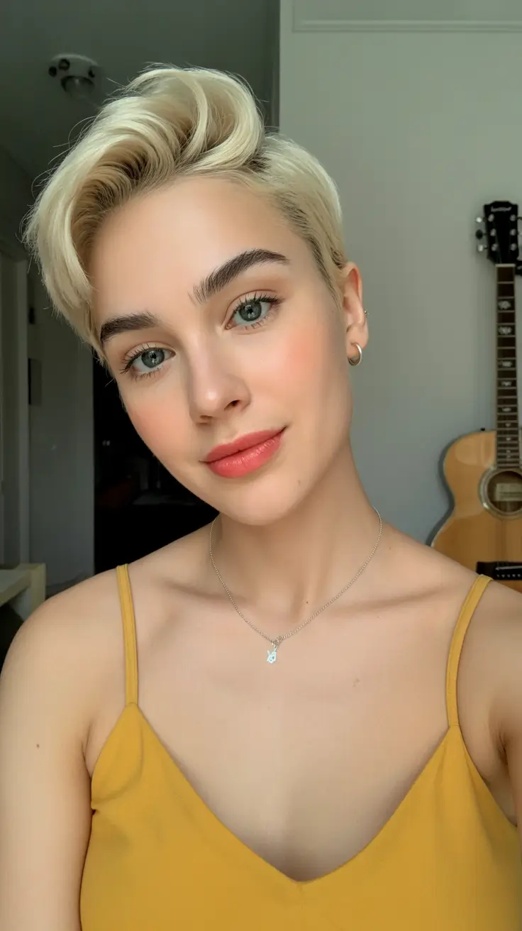 perfect spring short haircut 2026 Blonde Wave-Swept Pixie With a Soft Spring Curve