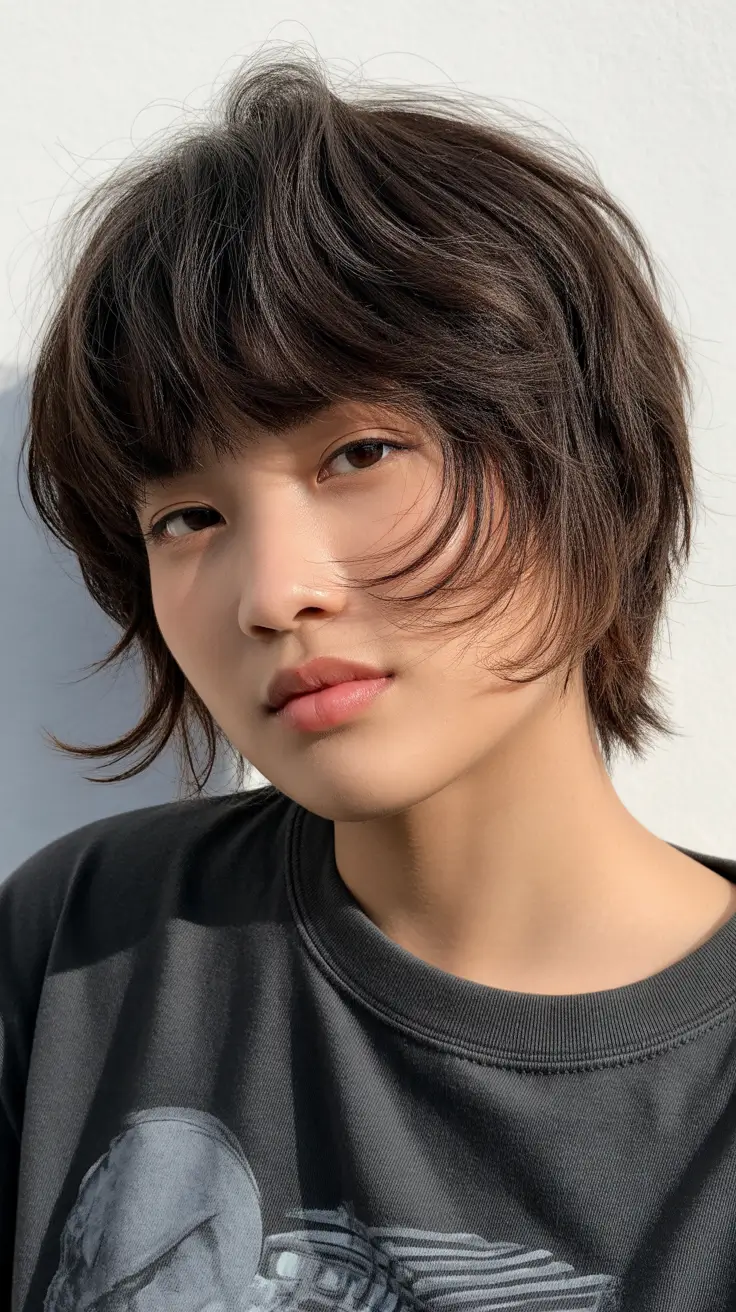 perfect spring short haircut 2026 Layered Soft Shag Bob With Windswept Detailing