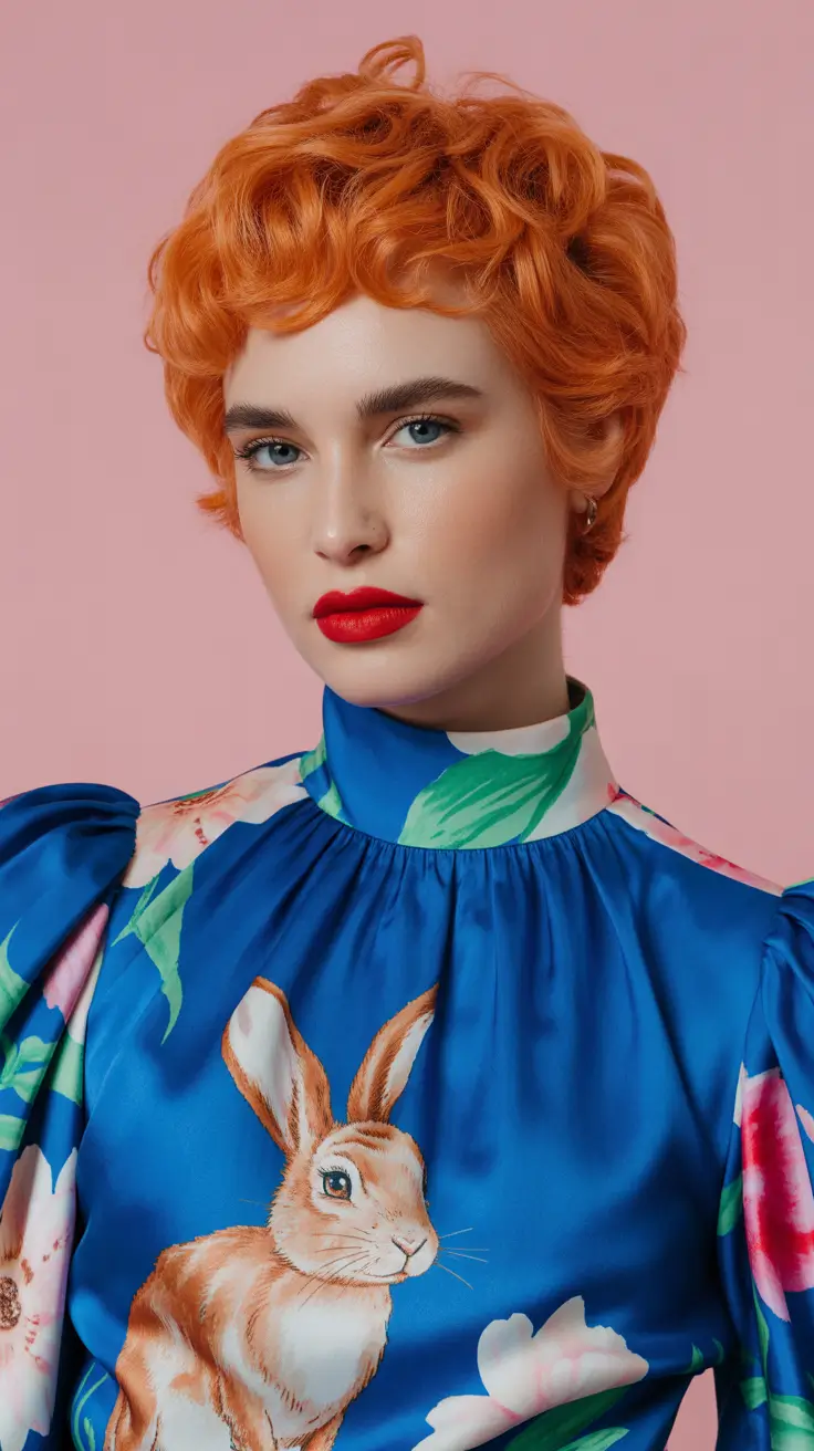 perfect spring short haircut 2026 Soft Curl Pixie in Tangerine Bright