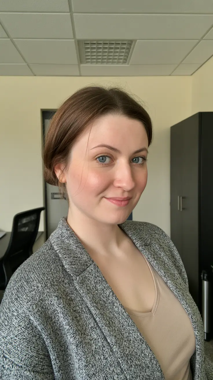 spring haircuts for women over 40 Soft Professional Bun With Minimalist Face Contour