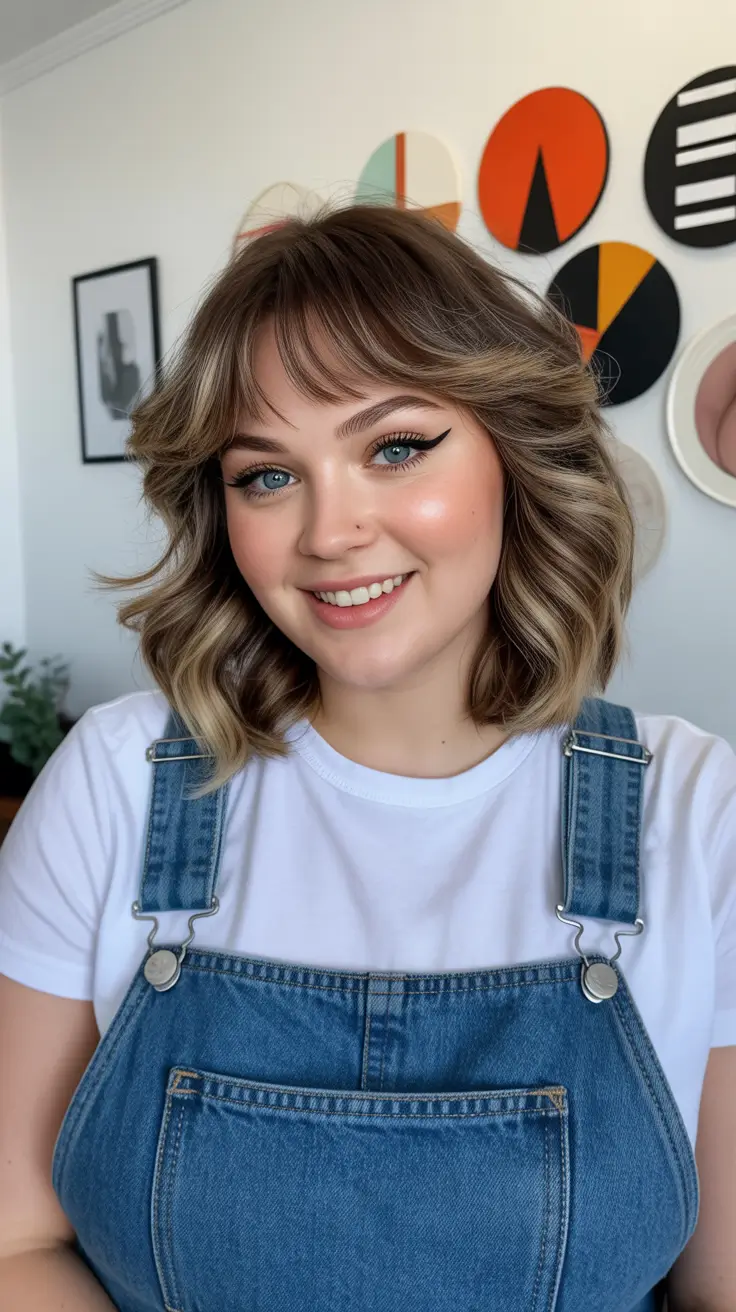 Spring Haircuts for Plus Size Women - Curled Golden Bob with Fringe