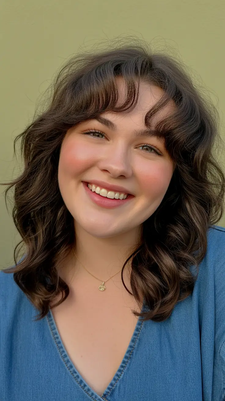 Spring Haircuts for Plus Size Women - Curly Medium Shag with Fringe