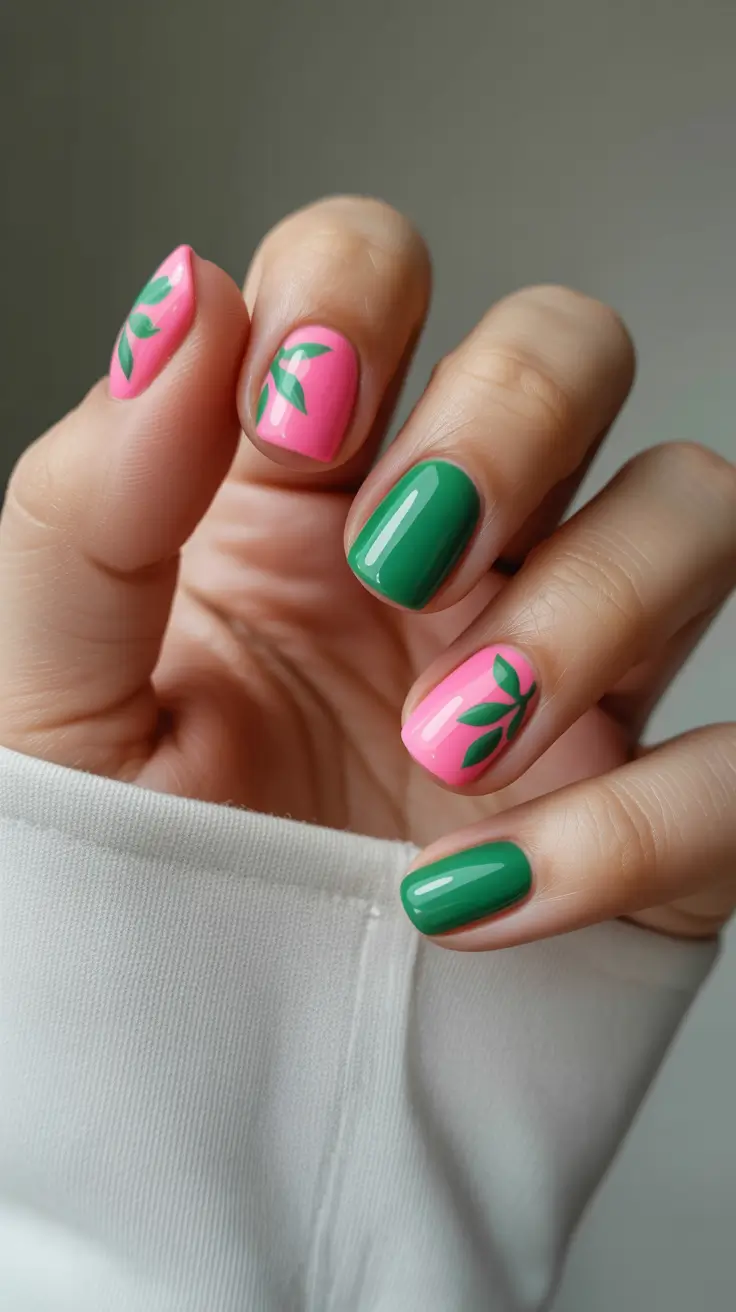 pretty short spring nails 2026 Fresh Green Botanicals With a Playful Twist