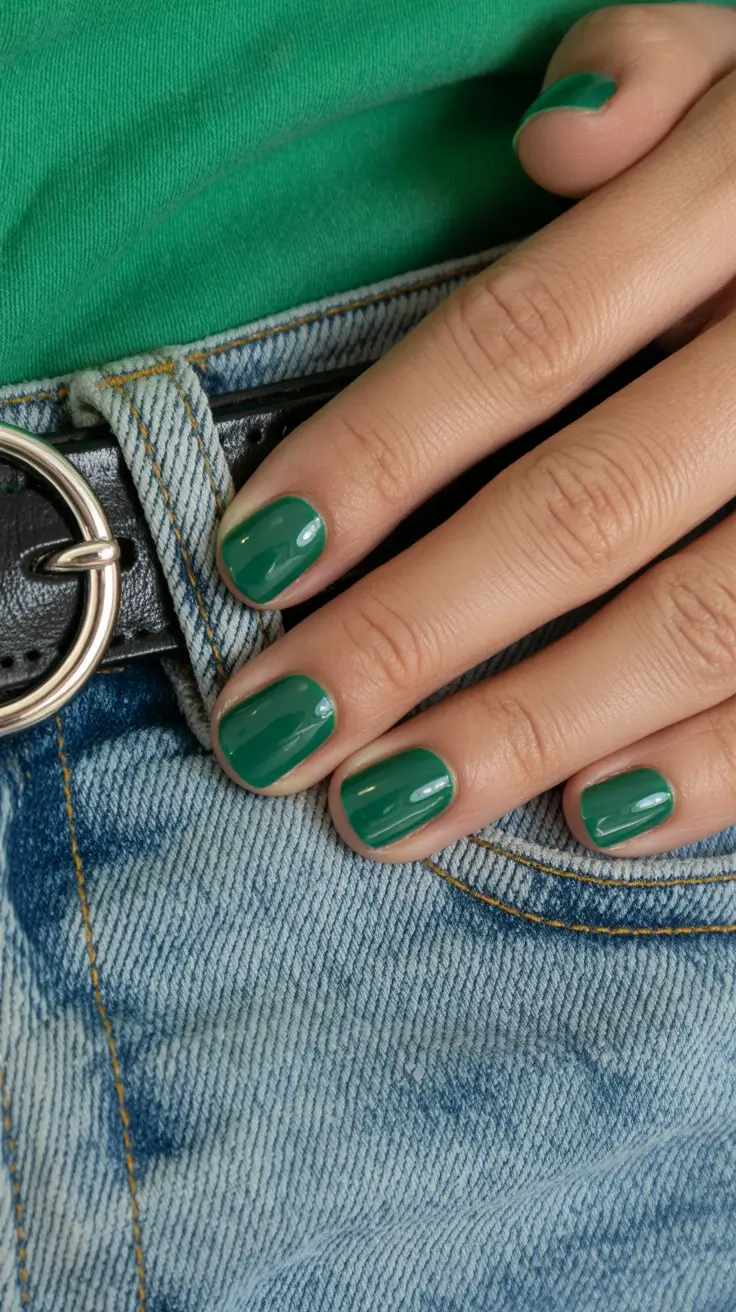 pretty short spring nails 2026 Glossy Green Minimalism That Feels Effortless