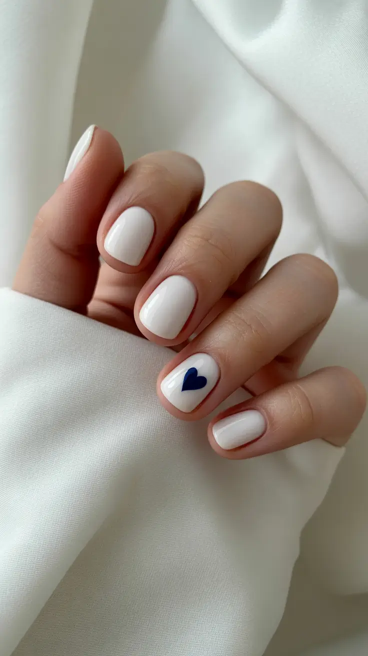pretty short spring nails 2026 Milky White With a Tiny Heart Detail