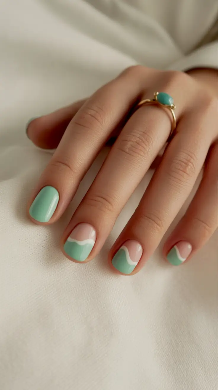 pretty short spring nails 2026 Soft Mint Waves for Calm Spring Days