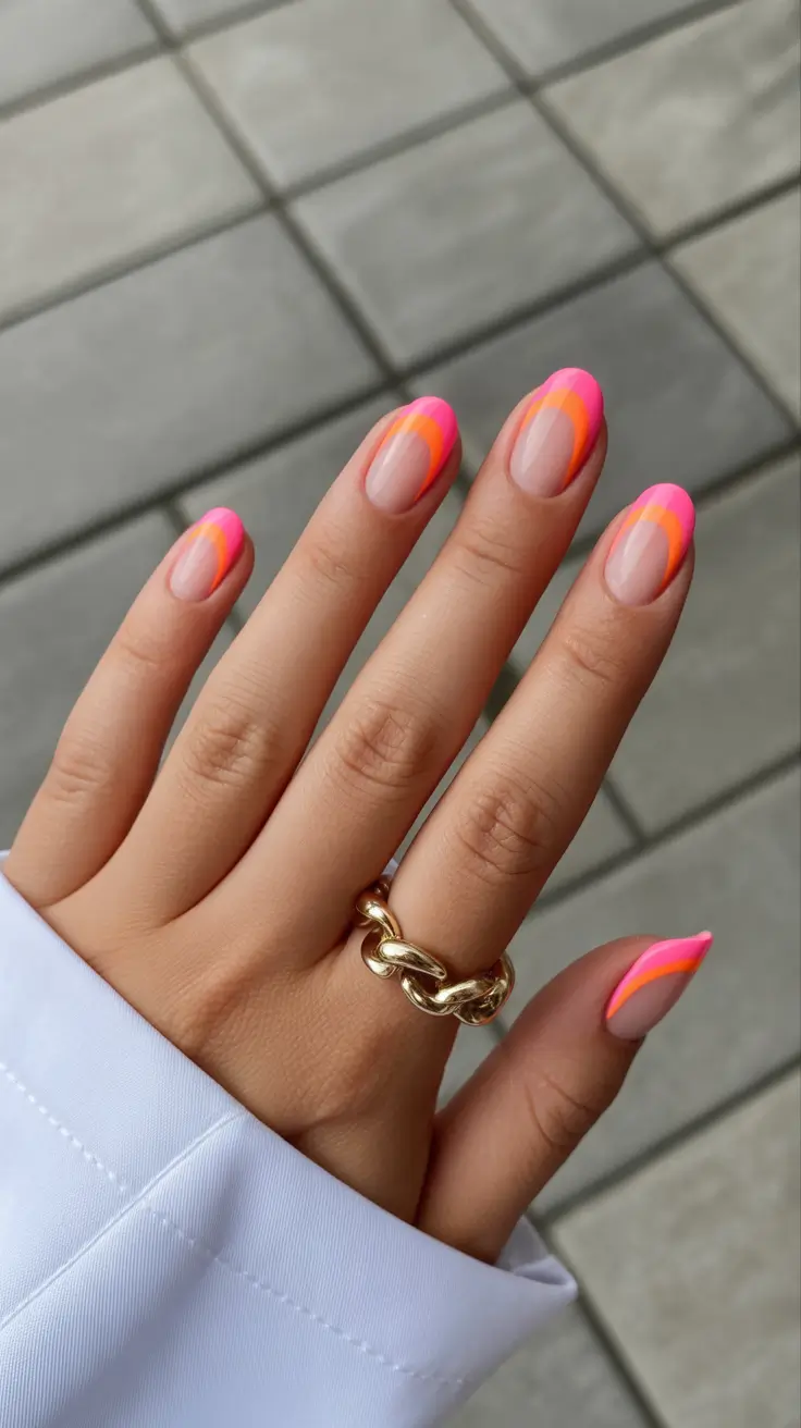 pretty short spring nails 2026 Neon Pink French Tips for a Fresh Statement