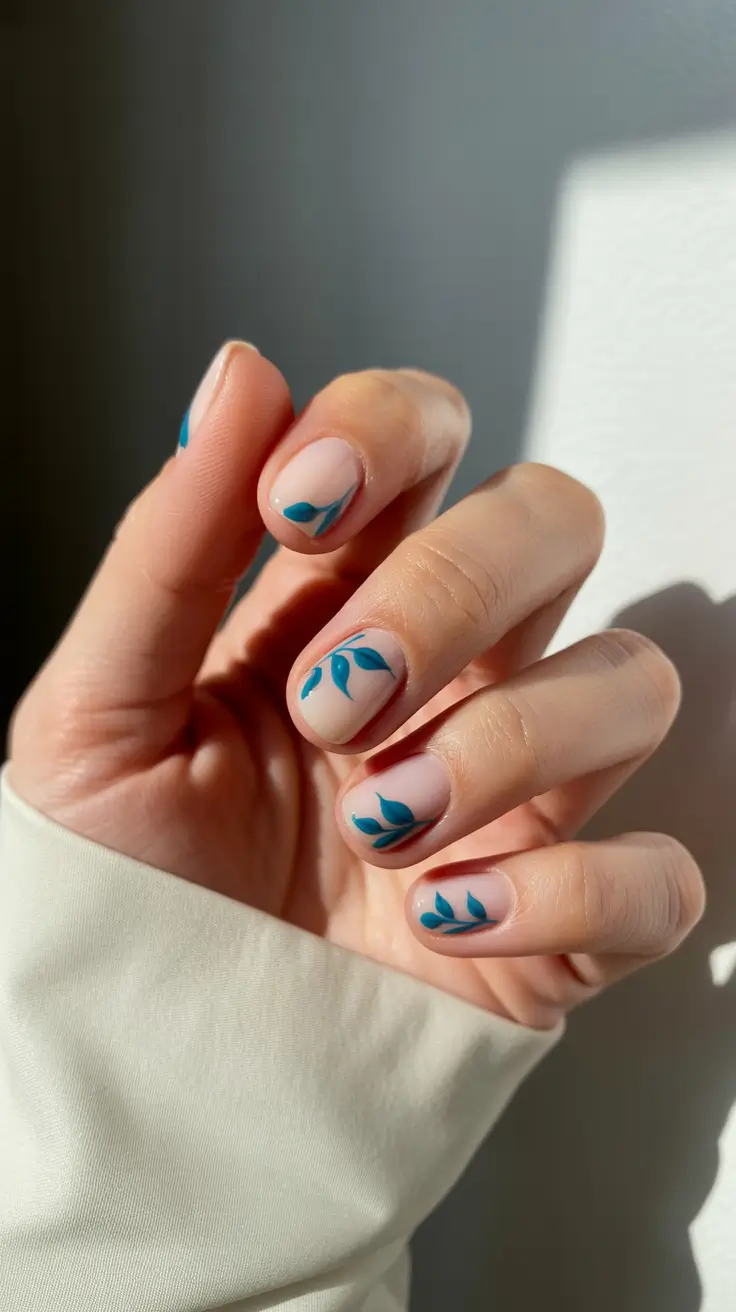 pretty short spring nails 2026 Soft Botanical Blue on a Barely-There Base