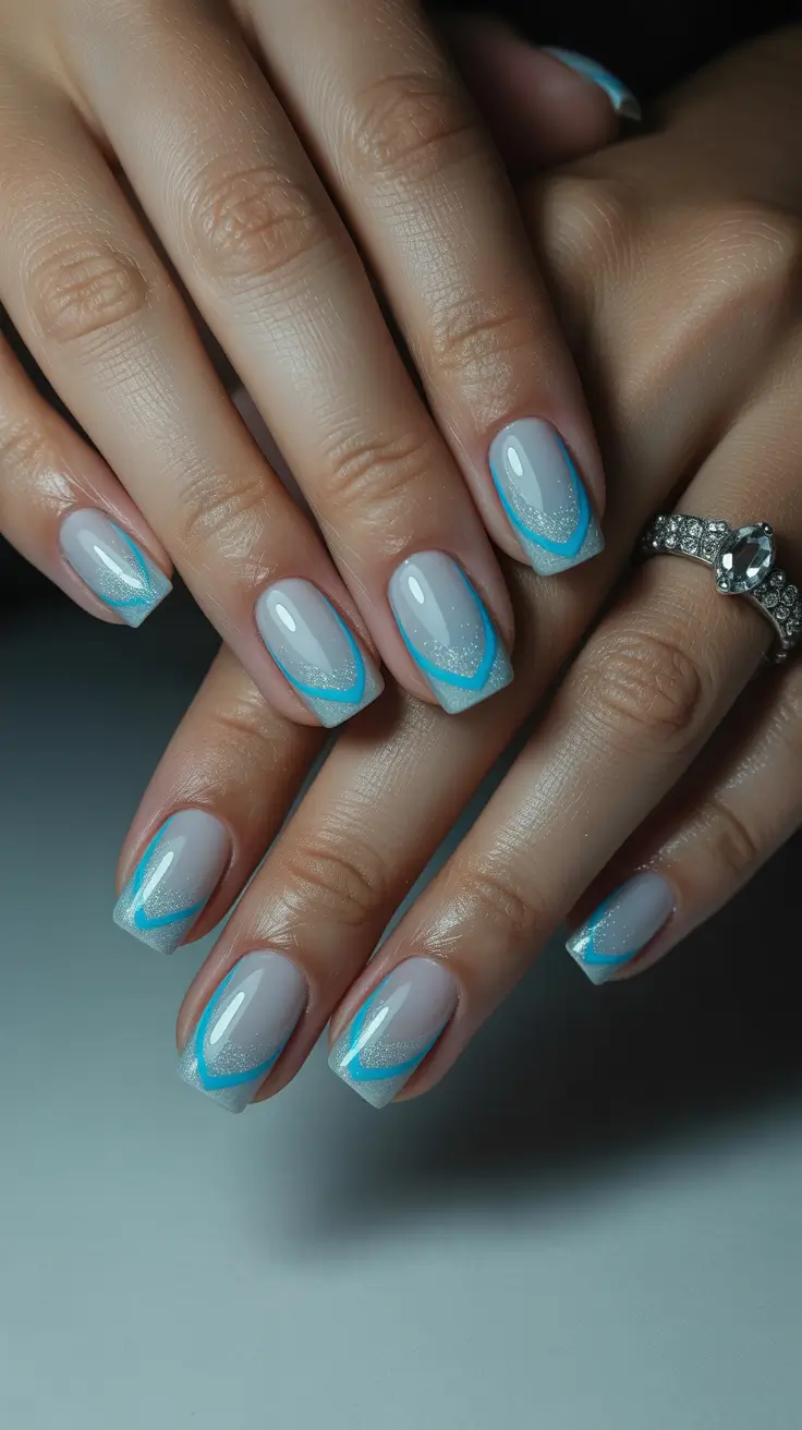 pretty short spring nails 2026 Soft Blue French Lines With a Modern Edge