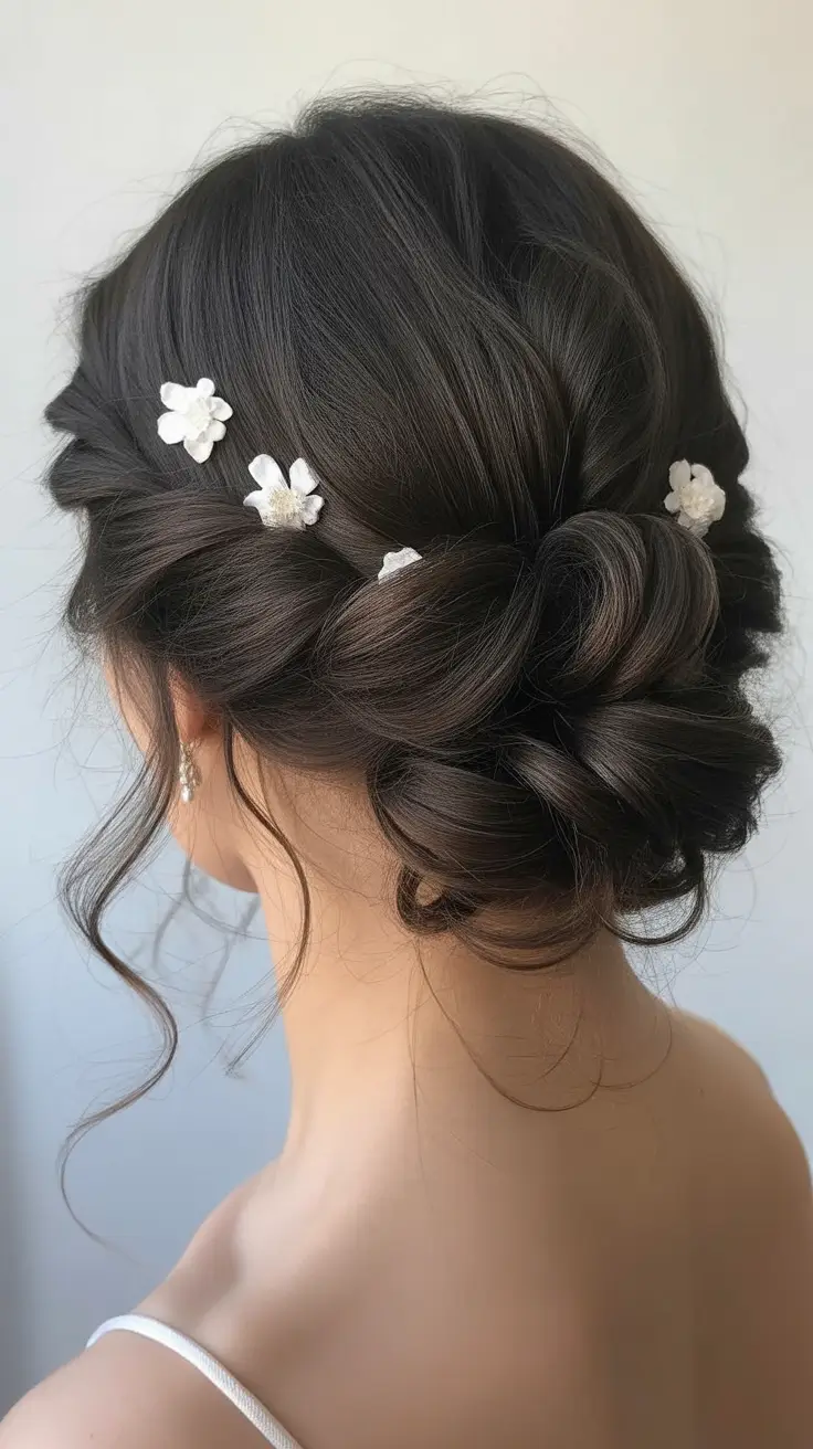 soft spring wedding hairstyle looks 2026 Petite Blossom Twist for Delicate Spring Wedding Hairstyles