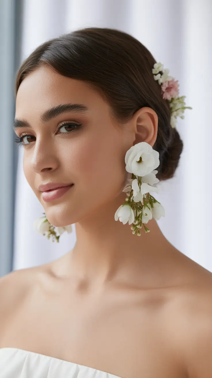 soft spring wedding hairstyle looks 2026 Minimal Floral Chignon for Refined Spring Wedding Hairstyles Guest Hair