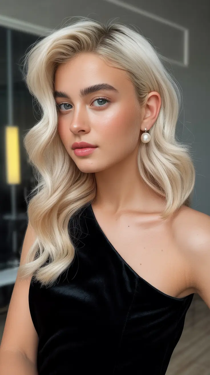 sophisticated spring hair color trends 2026 Soft Platinum Waves with a Polished Edge