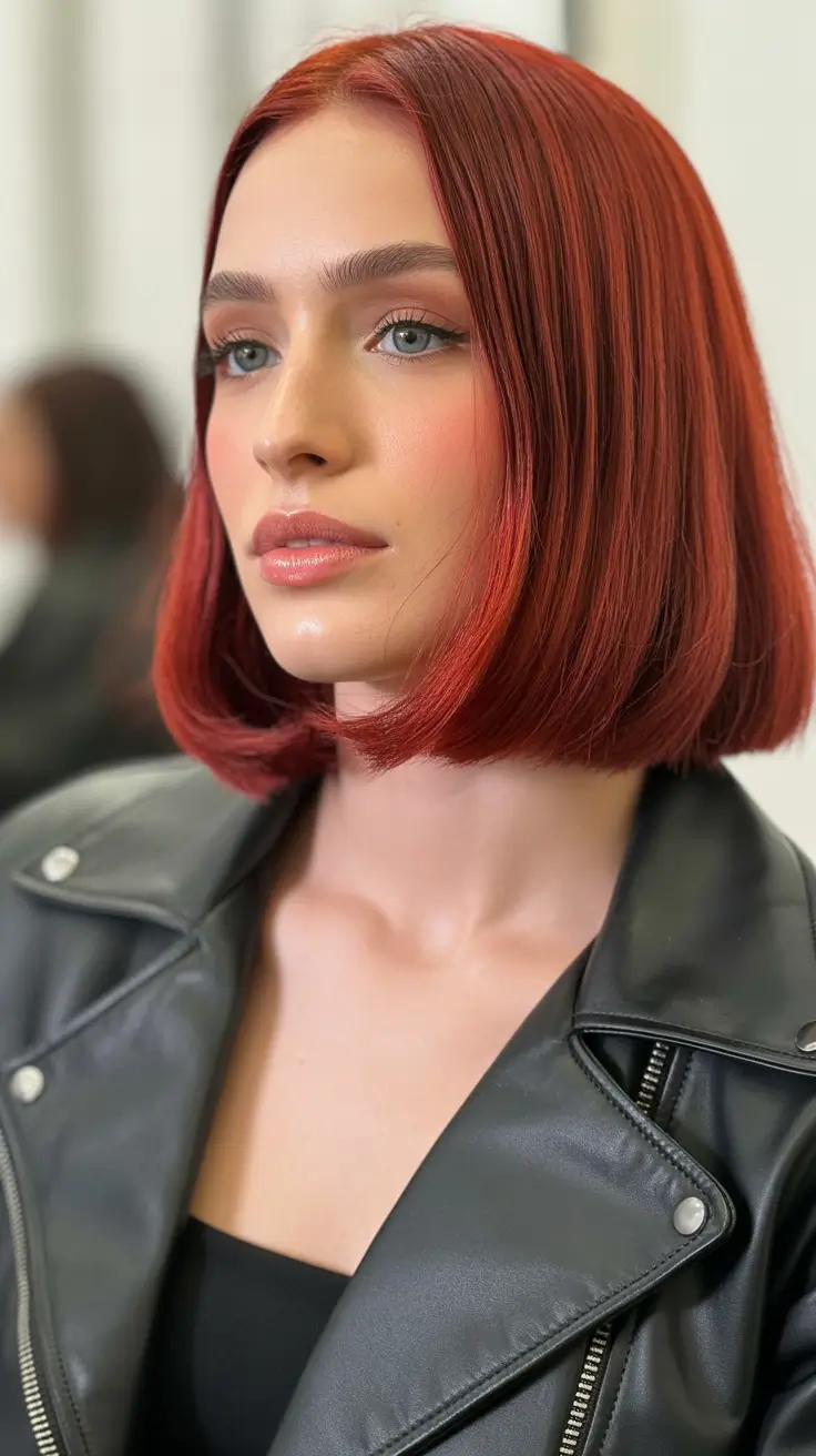 sophisticated spring hair color trends 2026 Modern Red Bob with Sharp Precision