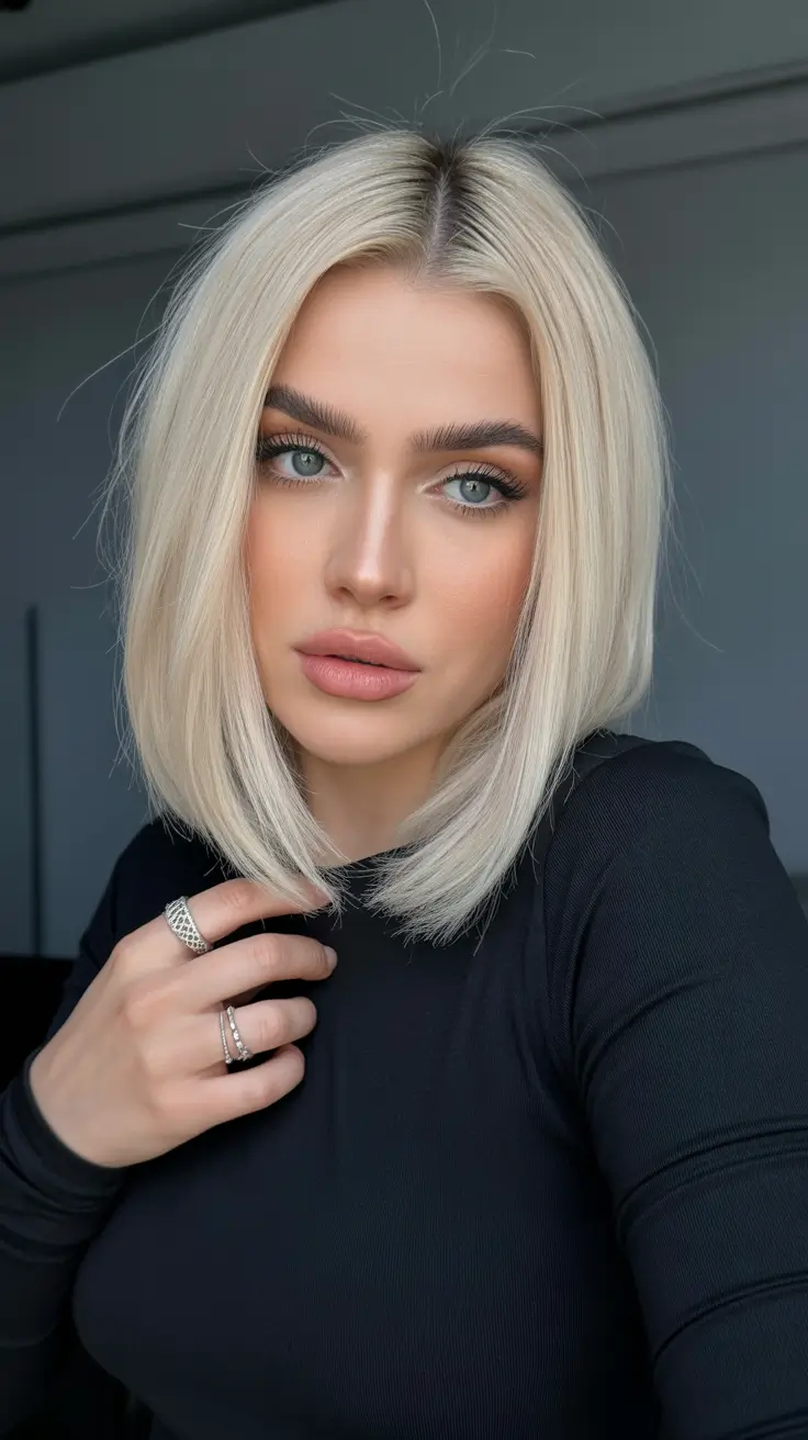 spring hair color trends 2026 Sleek Platinum Precision for Modern Short Hair