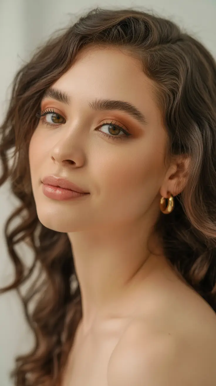 subtle spring brunette hair color 2026 Soft Chestnut Curls with Airy Spring Movement