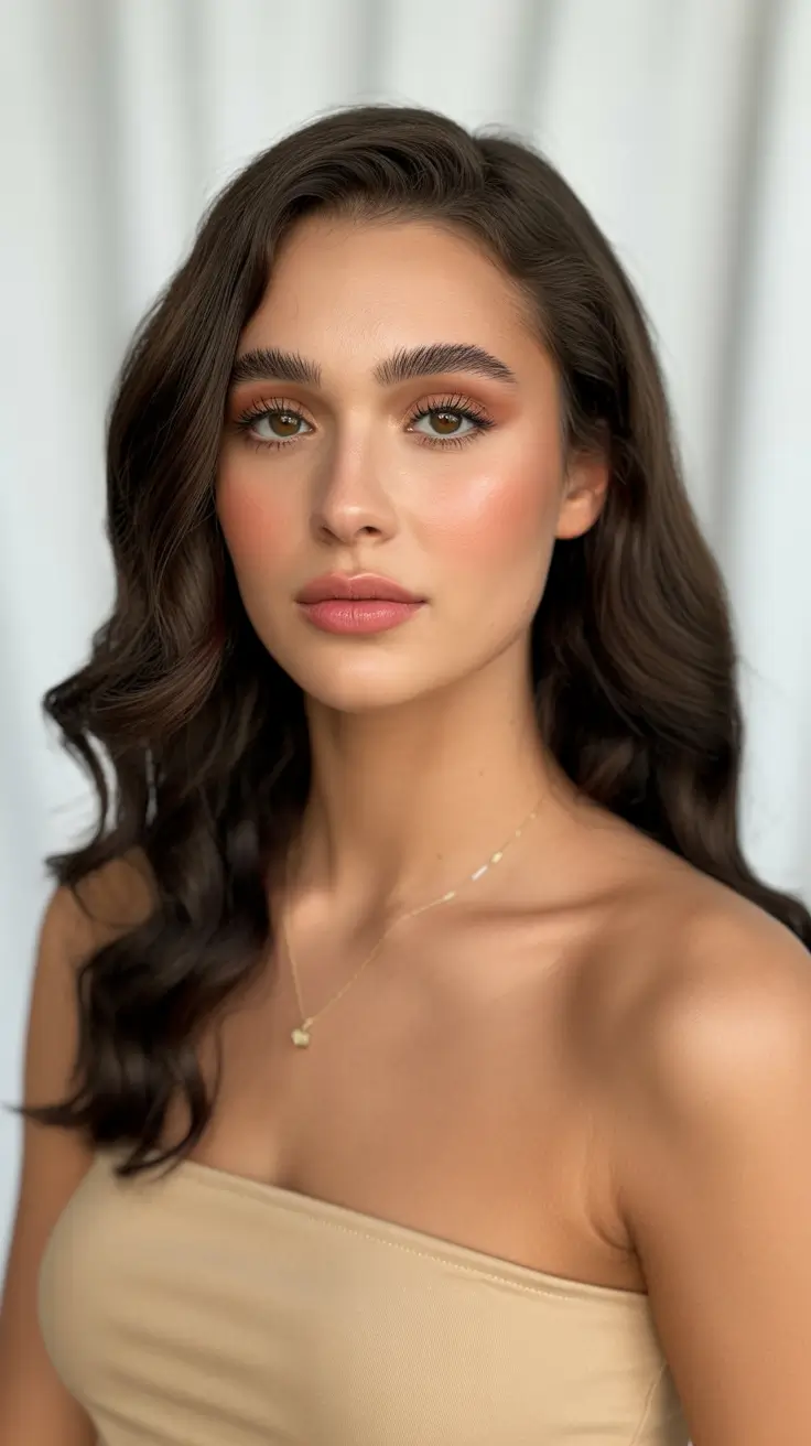 subtle spring brunette hair color 2026 Classic Soft Brunette Waves with Subtle Spring Warmth