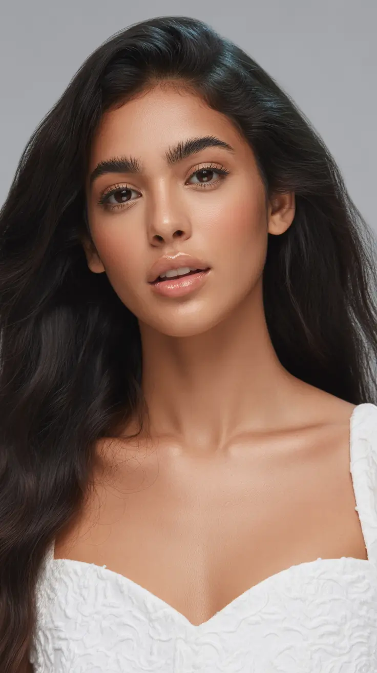 subtle spring brunette hair color 2026 Long Silky Brunette with Soft Natural Flow