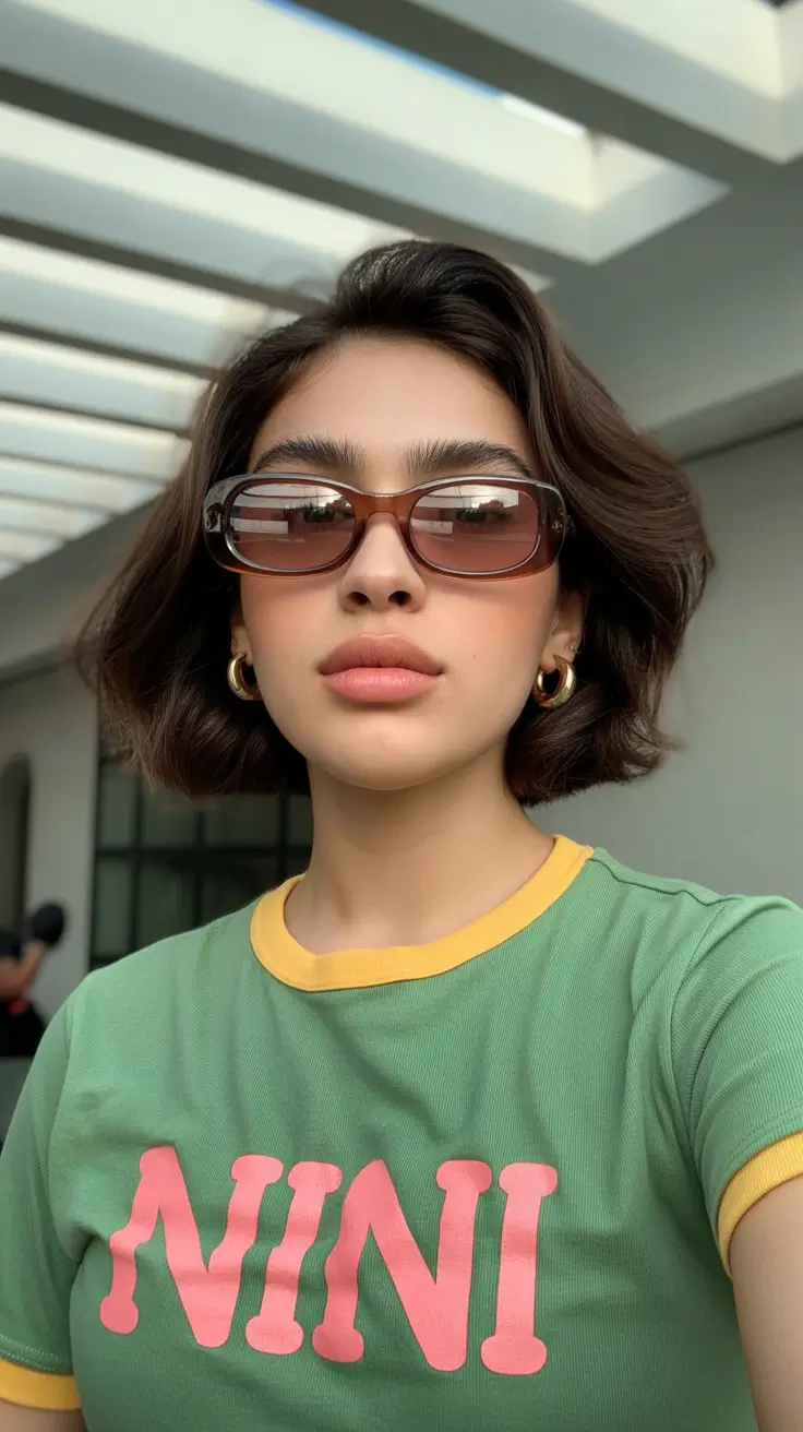 subtle spring brunette hair color 2026 Effortless Volume Brunette Bob with Retro Warmth