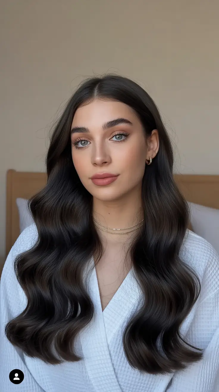 subtle spring brunette hair color 2026 Velvet Ash Brunette Waves for a Spring-Soft Glow