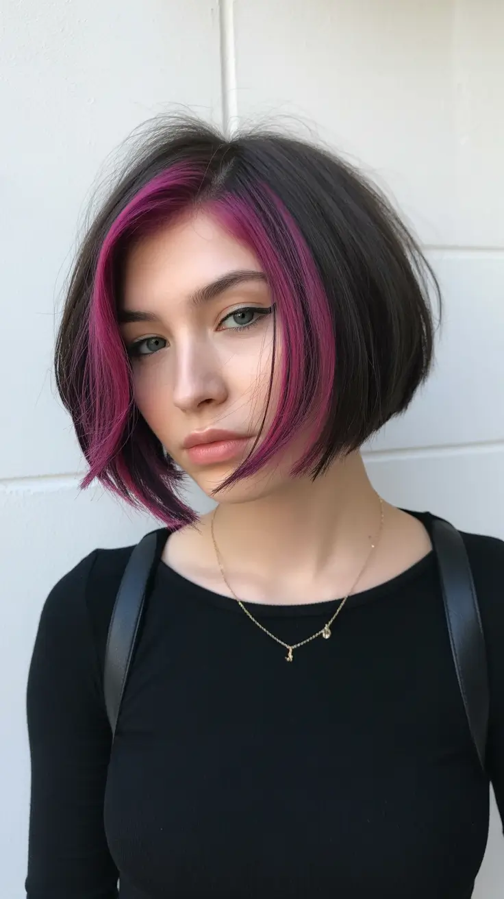warm spring hair color ideas 2026 to look younger Alternative Bob With Pink Face-Framing Accent