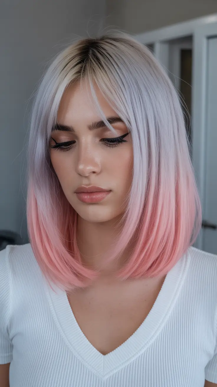 warm spring hair color ideas 2026 to look younger Cool Silver With Soft Pink Ombre Ends