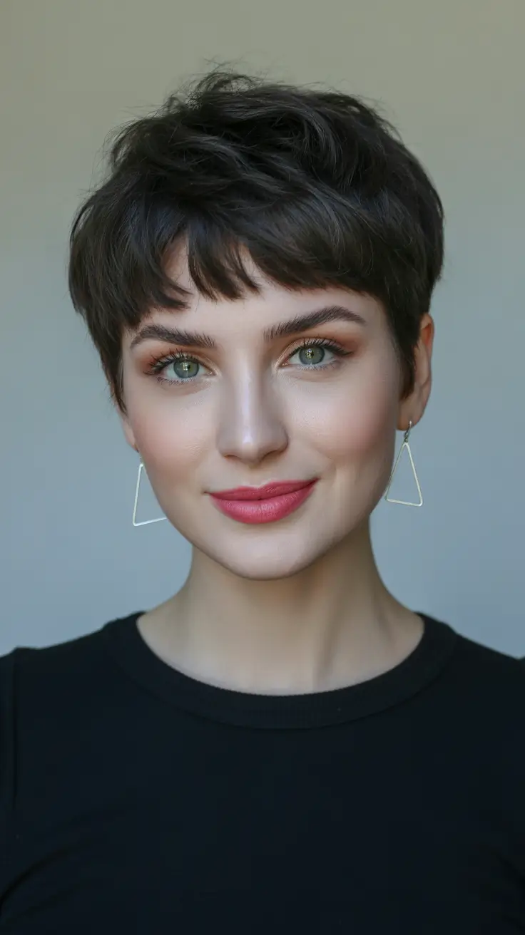 warm spring hair color ideas 2026 to look younger Soft Black Pixie With Natural Warmth