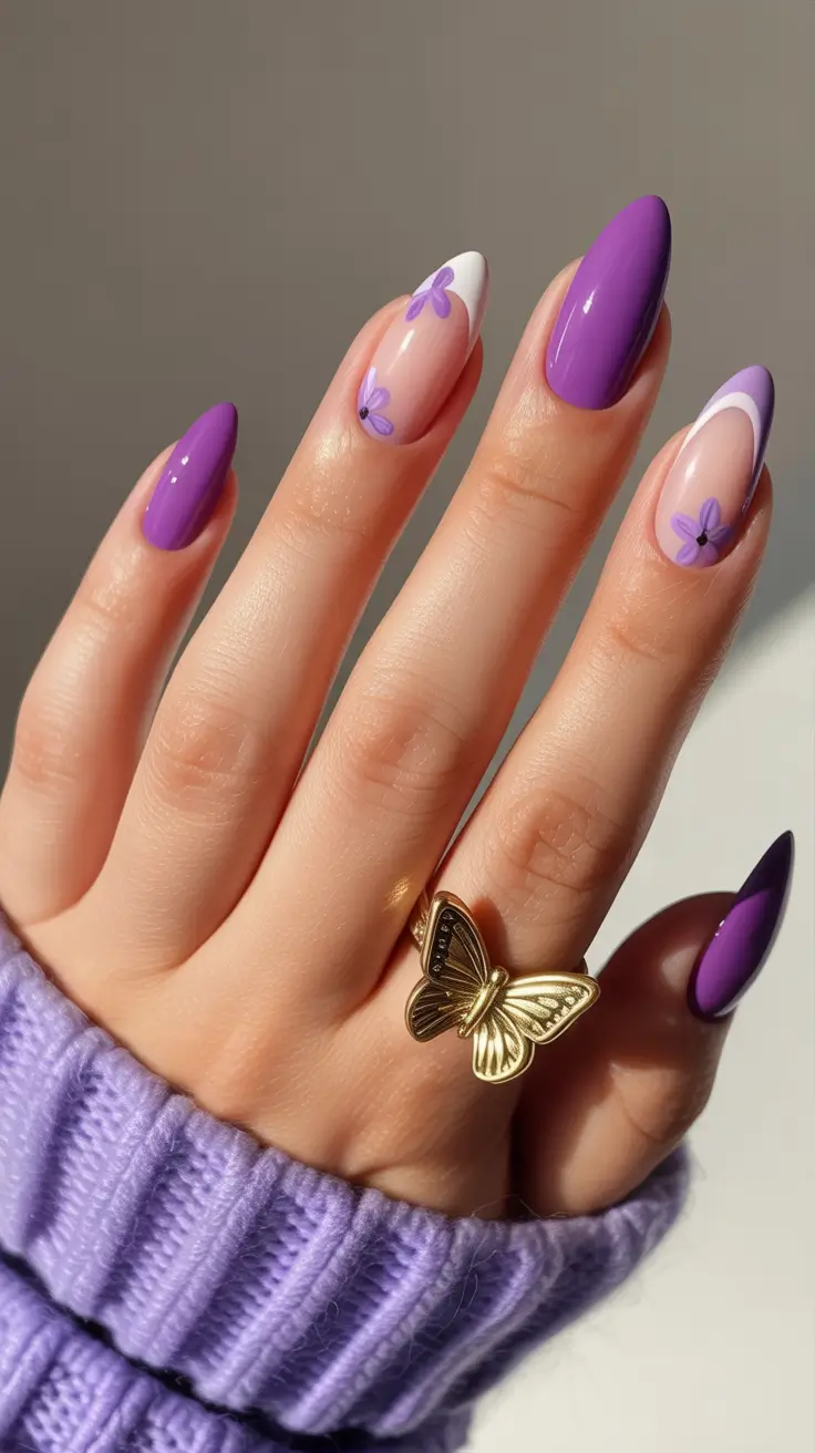 boho spring almond nails 2026 Lavender Petal Boho Elegance