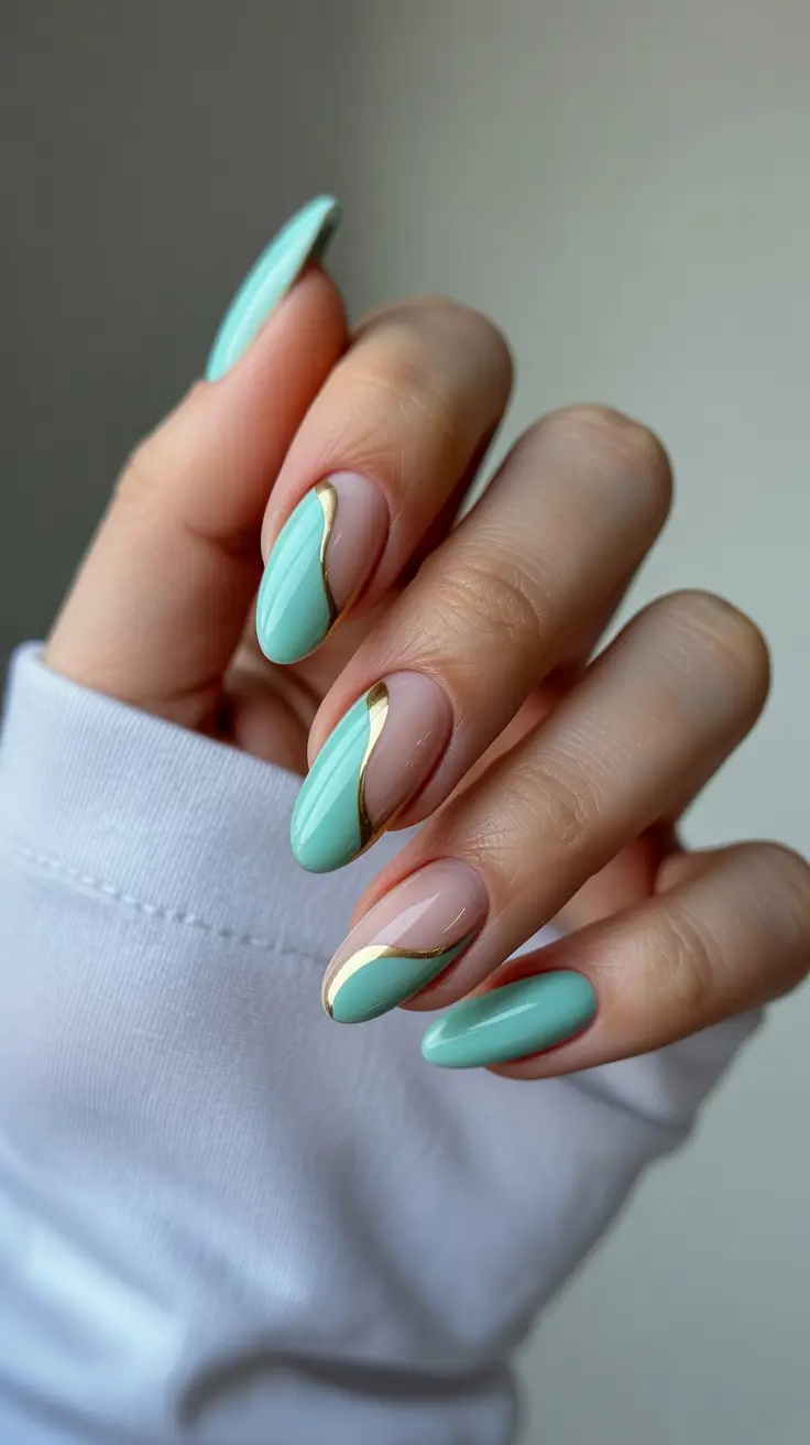 boho spring almond nails 2026 Mint Wave Minimal Art