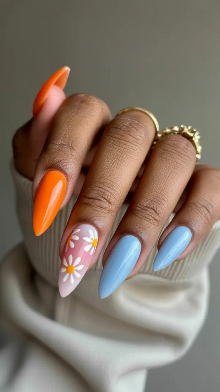 boho spring almond nails 2026 Boho Color Pop Daisy Mix