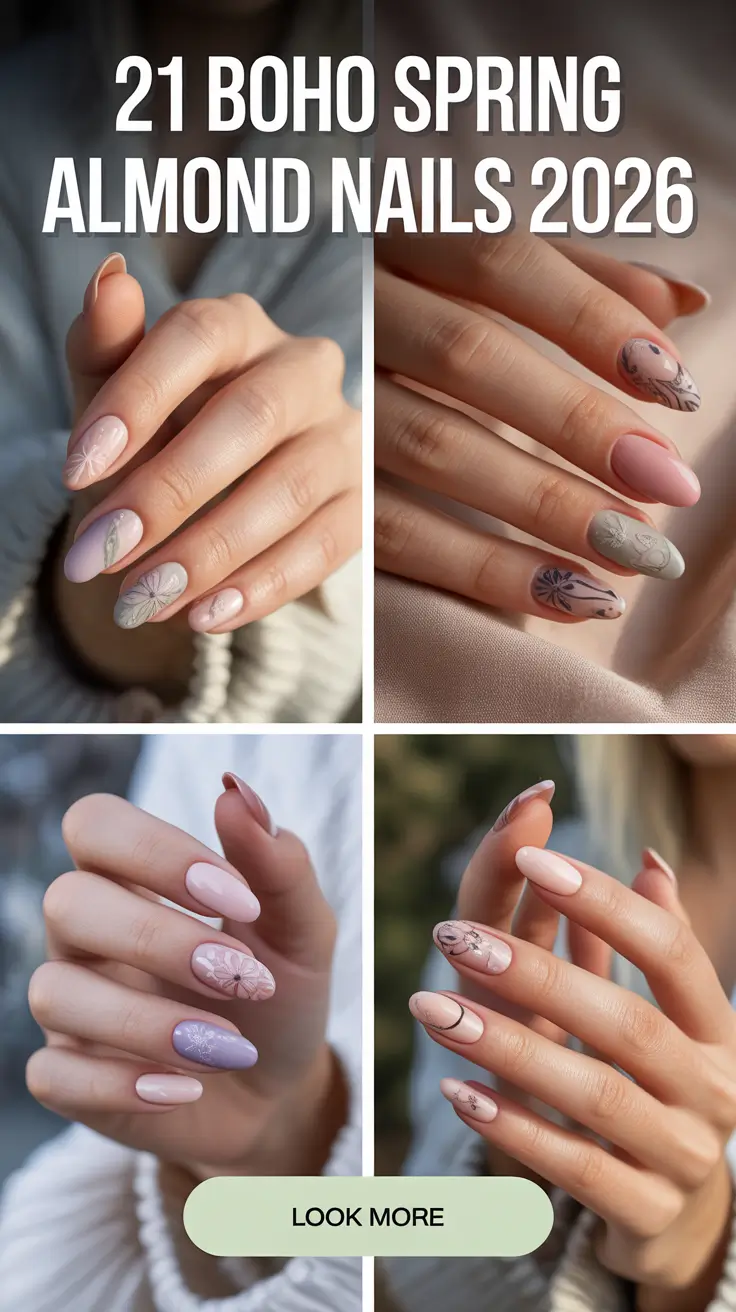 Boho Spring Almond Nails 2026: Free-Spirited Ideas for a Cute Pastel Manicure