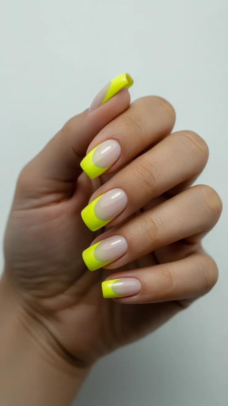 diy spring nails acrylic 2026 Modern Neon French Tips with Yellow Accents