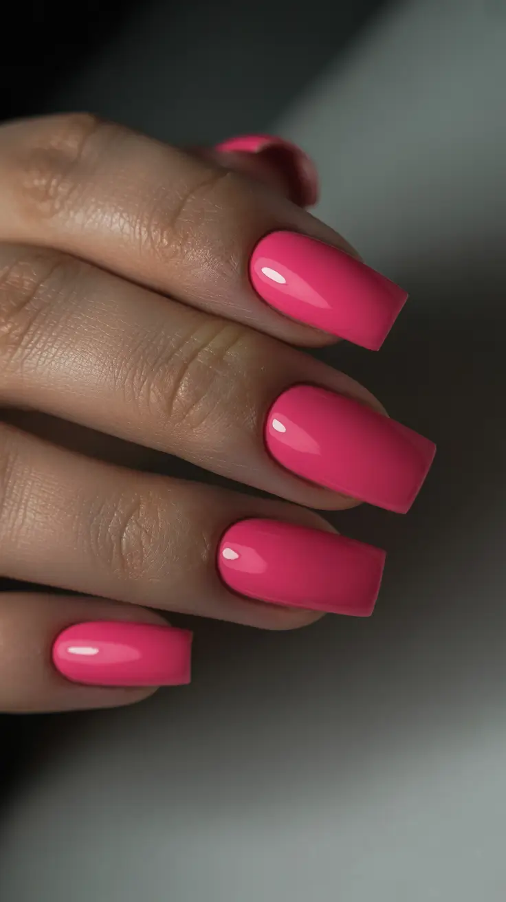 diy spring nails acrylic 2026 Glossy Bright Pink Coffin Long Acrylic Nails