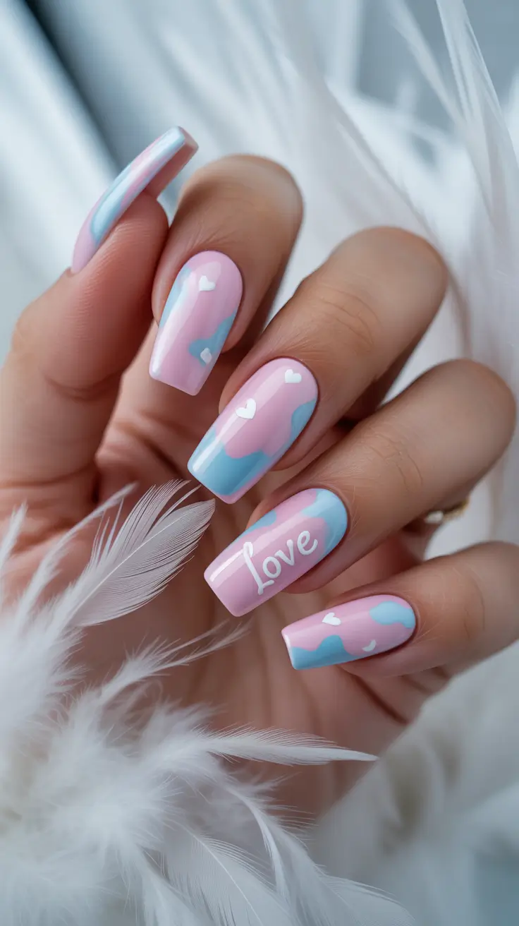 diy spring nails acrylic 2026 Soft Romantic Cloud Love Spring Nails