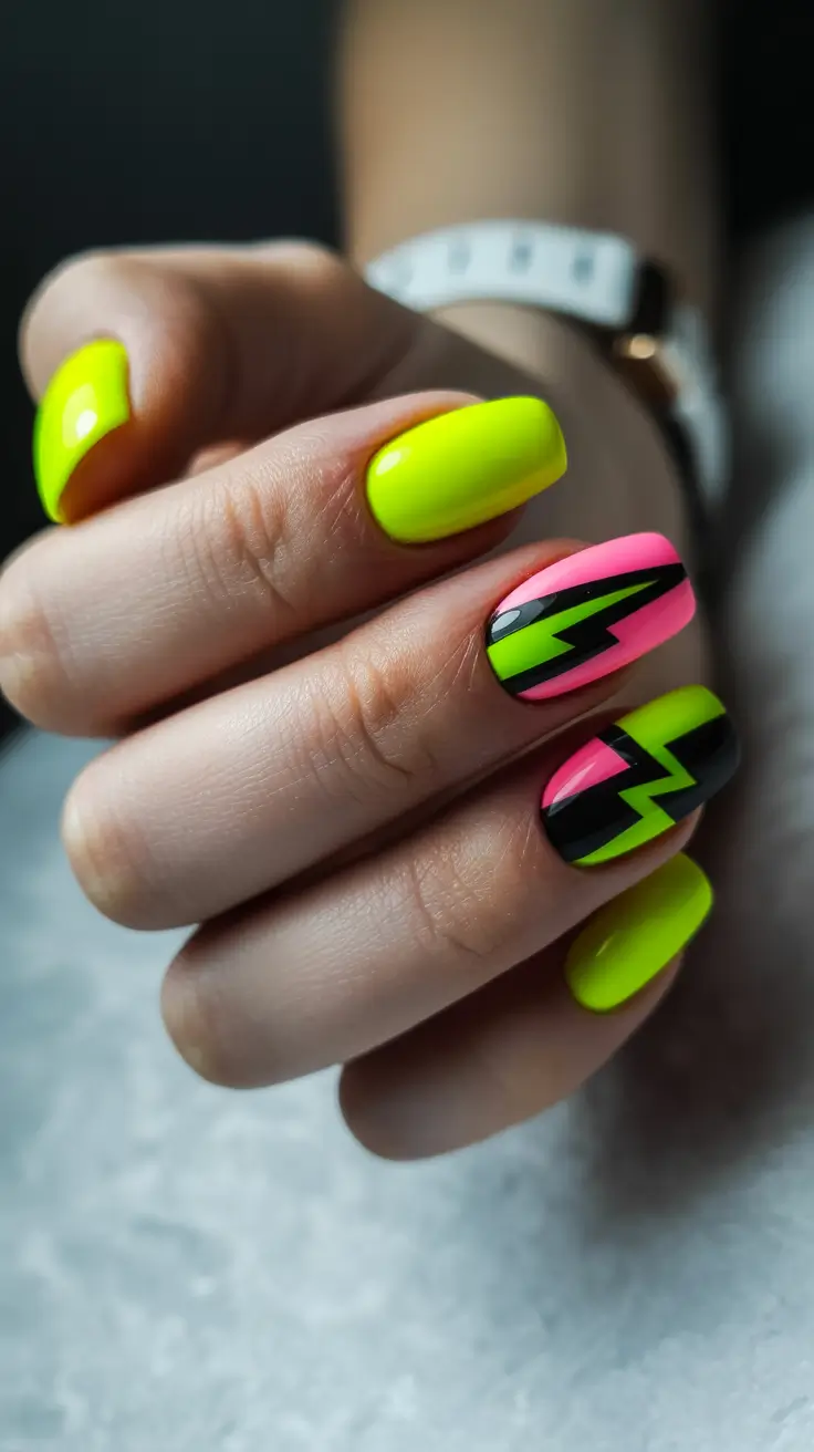 diy spring nails acrylic 2026 Electric Neon Yellow and Pink Baddie Nails