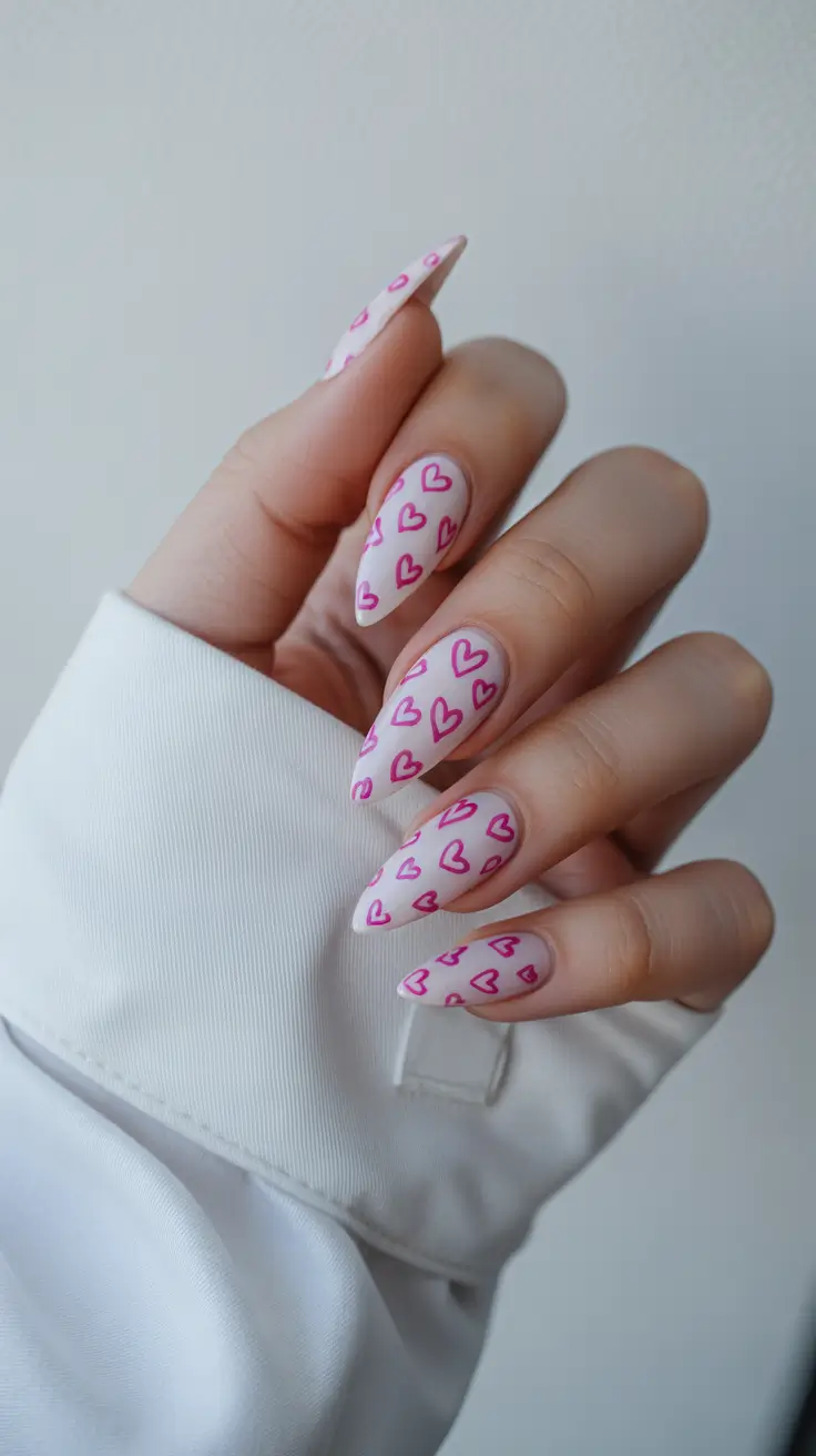 diy spring nails acrylic 2026 Romantic Pink Heart Almond Nail Designs