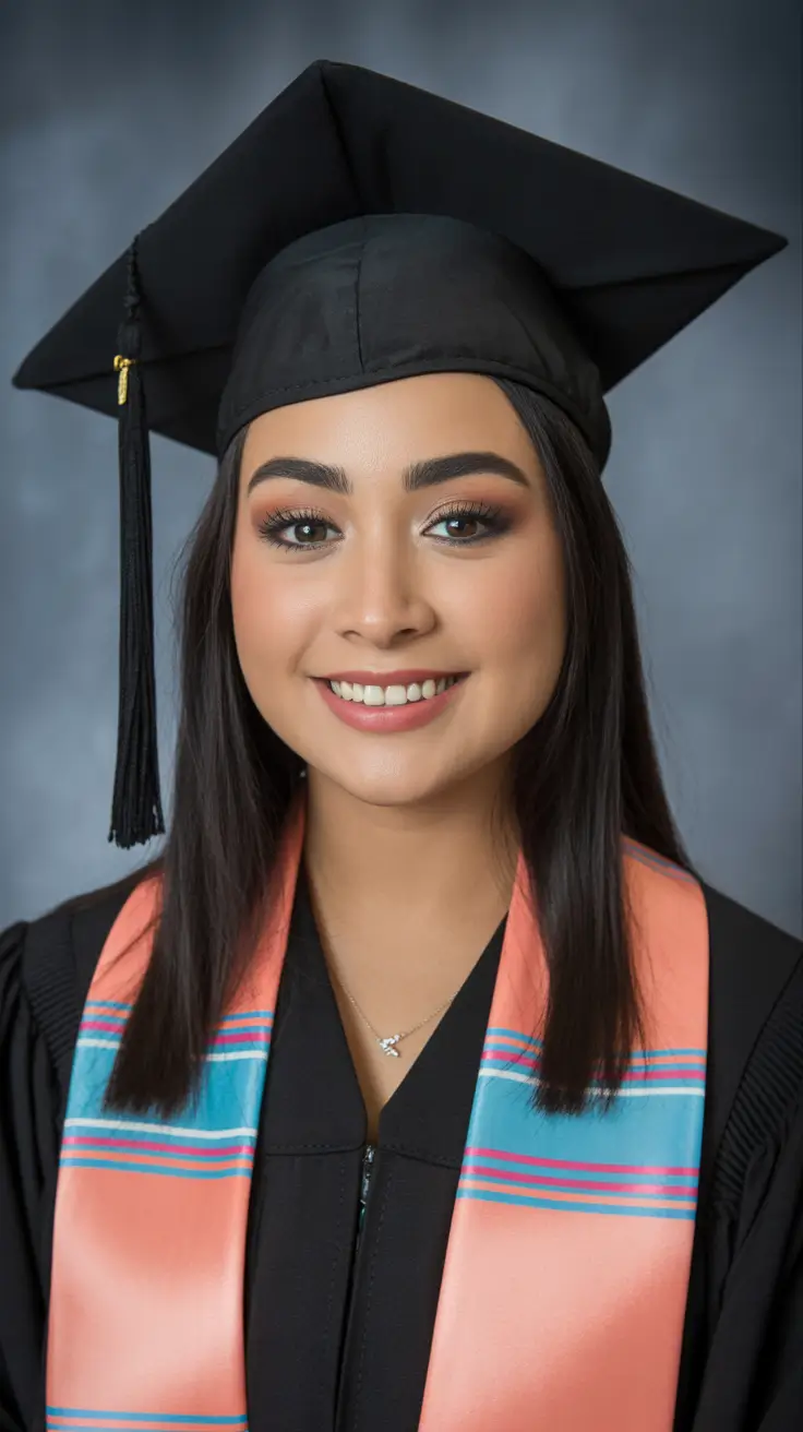 graduation hairstyles ideas 2026 Sleek Straight Hair That Frames the Face Perfectly Under a Cap