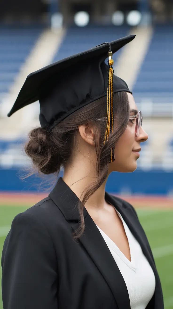 graduation hairstyles ideas 2026 Low Twisted Bun with Soft Face-Framing Pieces for a Clean Finish