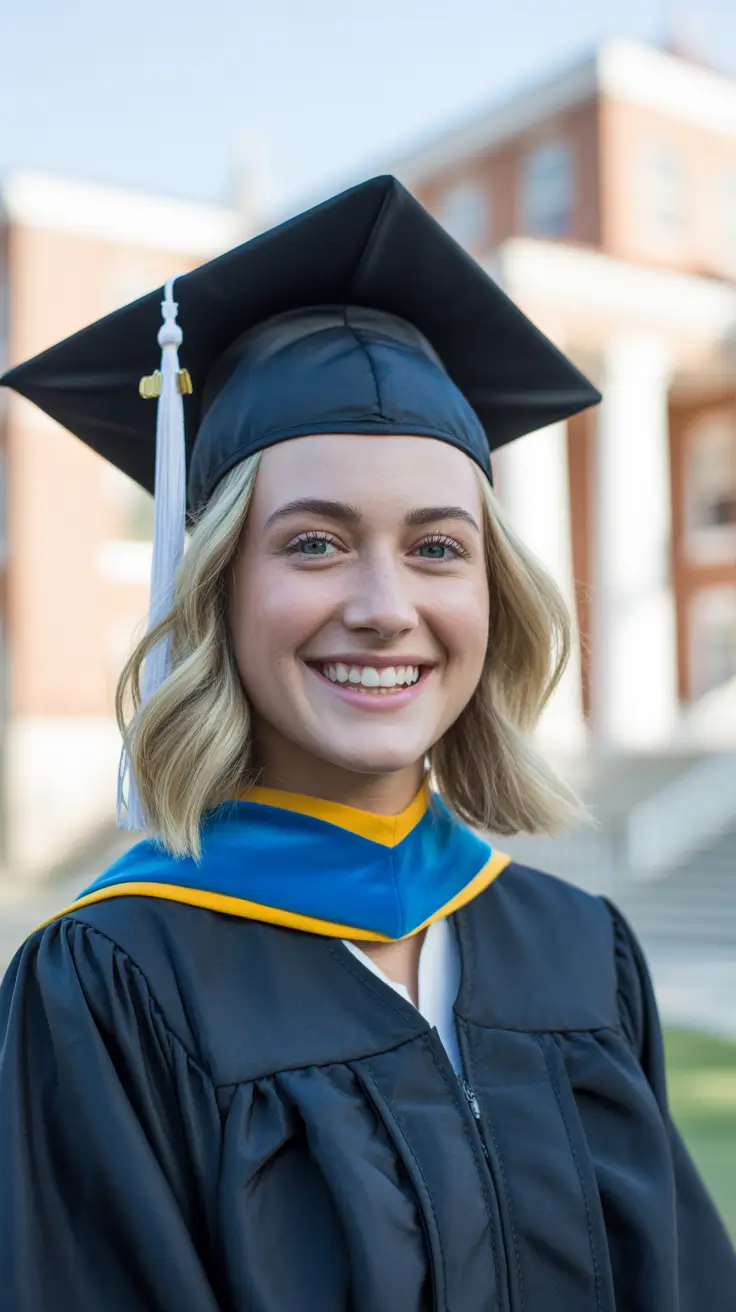 graduation hairstyles ideas 2026 Soft Blonde Bob with Subtle Waves for a Fresh Graduation Look