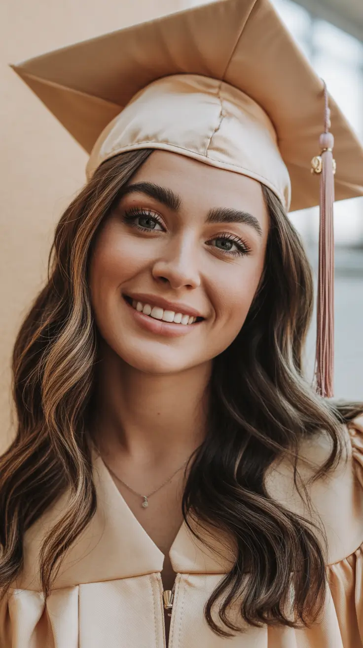 graduation hairstyles ideas 2026 Glossy Hollywood Waves That Elevate the Entire Graduation Look