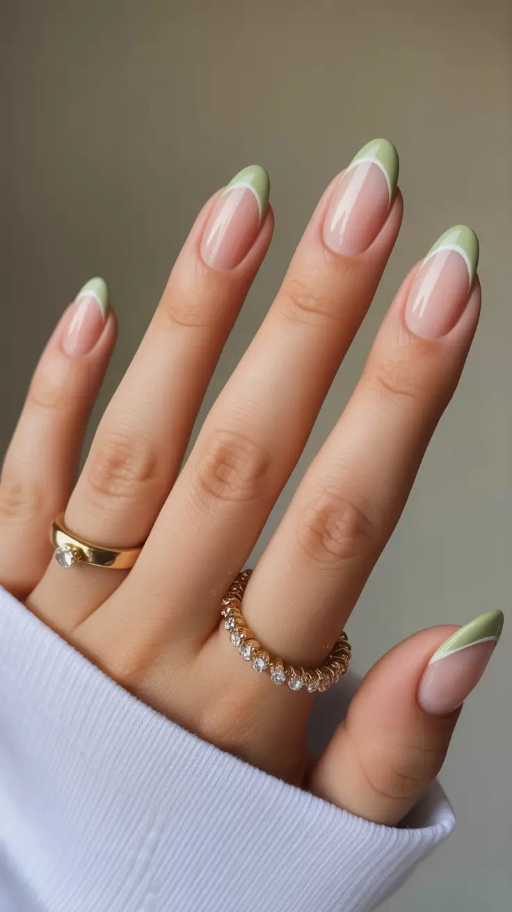 graduation nails ideas 2026 Soft Green French Tips That Feel Fresh and Unexpected