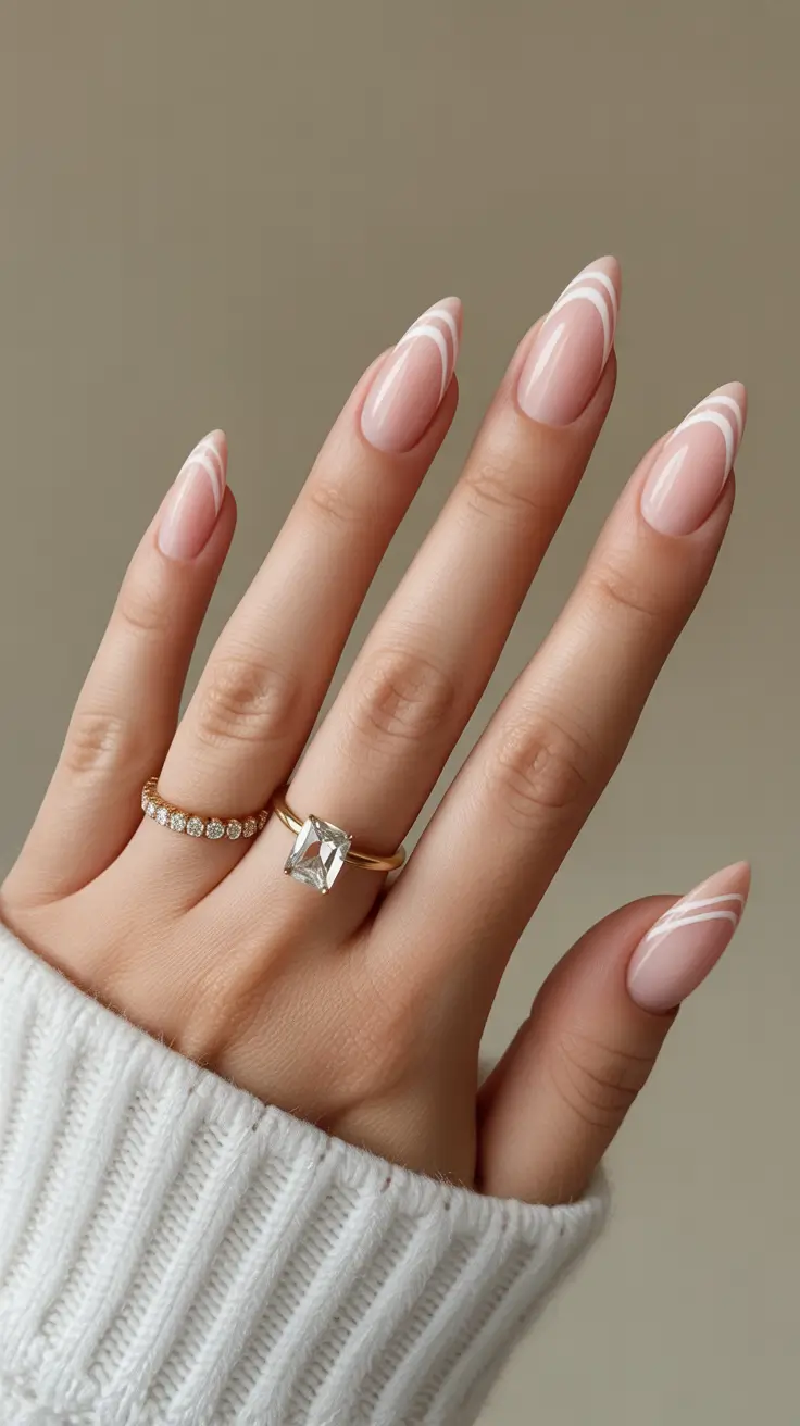 graduation nails ideas 2026 Soft Pink Lines on Almond Nails for a Minimal Classy Moment