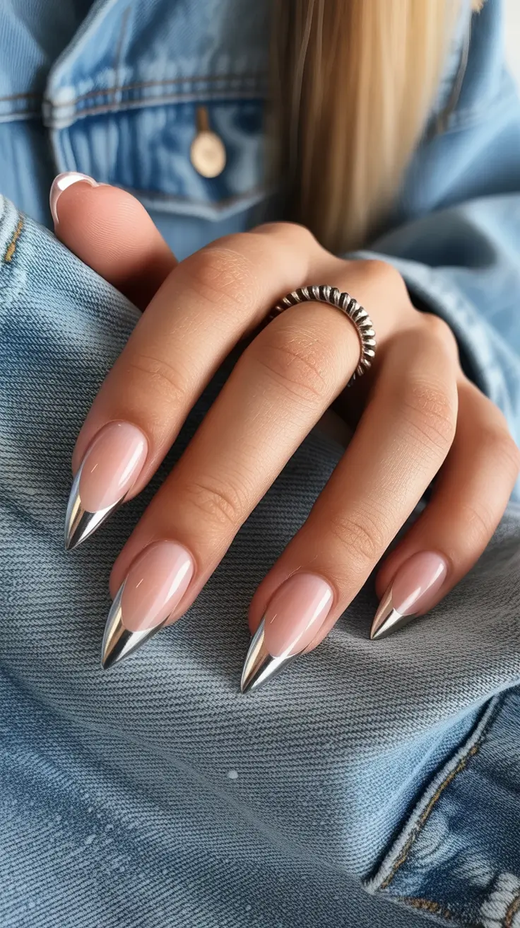 graduation nails ideas 2026 Chrome French Tips for a Sleek Modern Edge