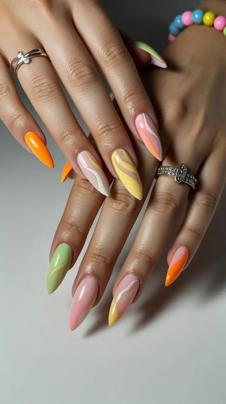 graduation nails ideas 2026 Playful Pastel Swirls for a Bold Graduation Statement